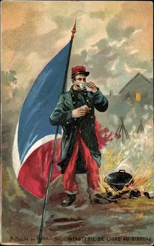 Künstler Ak Palm de Rosa, A., Infanterie de Ligne au Bivouac, französischer Soldat, Lagerfeuer