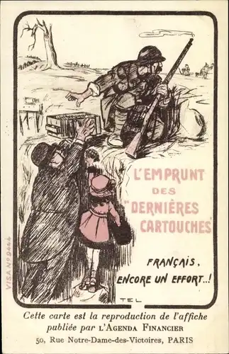 Künstler Ak L'Emprunt des Dernières Cartouches, Propaganda, Frankreich