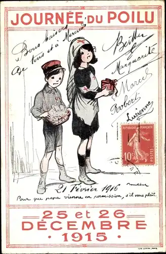 Künstler Ak Poulbot, Journee de Poilu, 25 et 26 Decembre 1915, Kinder sammeln für das Rote Kreuz