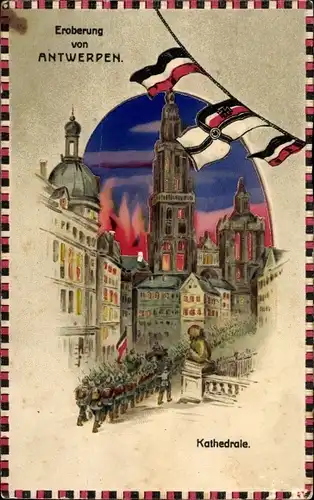 Halt gegen das Licht Litho Antwerpen Anvers Flandern, Kathedrale, Deutsche Truppen, I. WK