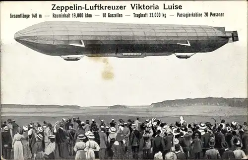 Ak Zeppelin Luftkreuzer Viktoria Luise in der Luft