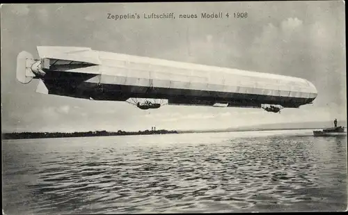 Ak Zeppelin's Luftschiff LZ 4 neues Modell, Über dem Bodensee, 1908