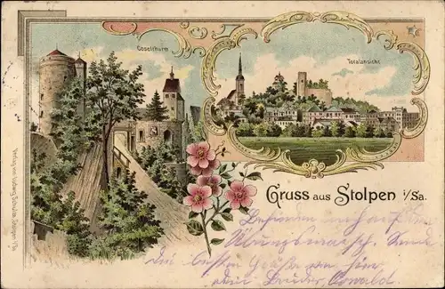 Litho Stolpen in Sachsen, Coselturm, Totalansicht