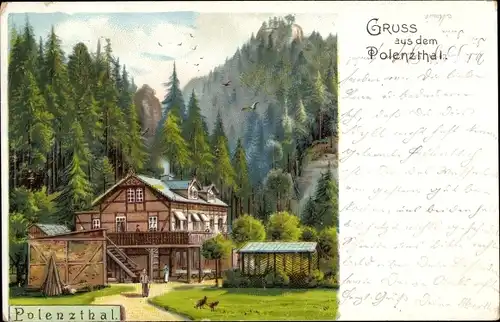 Litho Hohnstein Sächsischen Schweiz, Polenztal