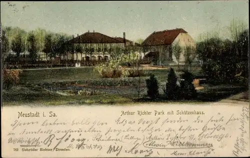 Ak Neustadt in Sachsen, Arthur Richter Park mit Schützenhaus