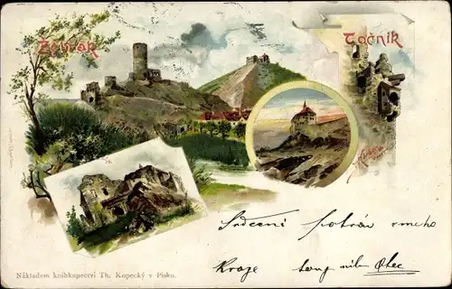 Litho Točník Totschnik Mittelböhmen, Burg Točník, Burg Žebrák, Burg Bettlern