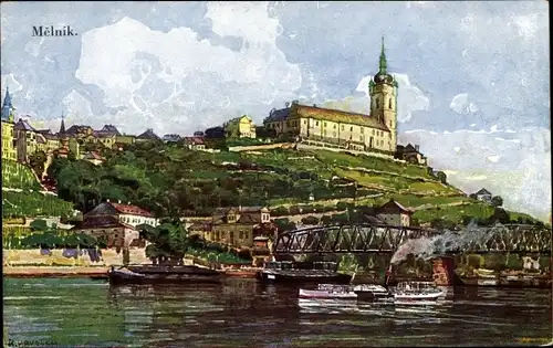 Künstler Ak R. Havelky, Melnik Mittelböhmen, Dampfer