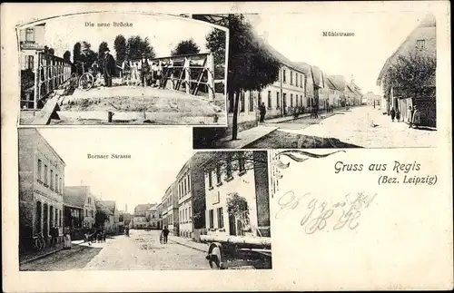 Ak Regis in Sachsen, Die neue Brücke, Mühlstraße, Bornaer Straße