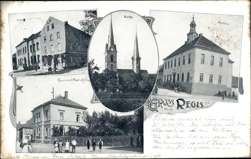 Ak Regis in Sachsen, Schule, Kirche, Rathaus, Post