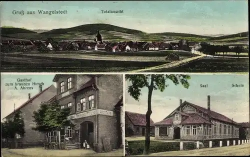 Ak Wangelnstedt Niedersachsen, Gesamtansicht, Gasthof zum braunen Hirsch, Saal, Schule