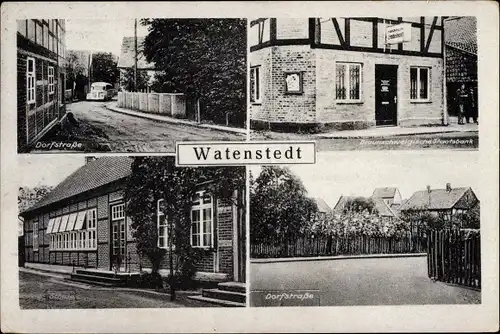 Ak Watenstedt Salzgitter Niedersachsen, Dorfstraße, Schule, Braunschweigische Staatsbank, Dorfstraße