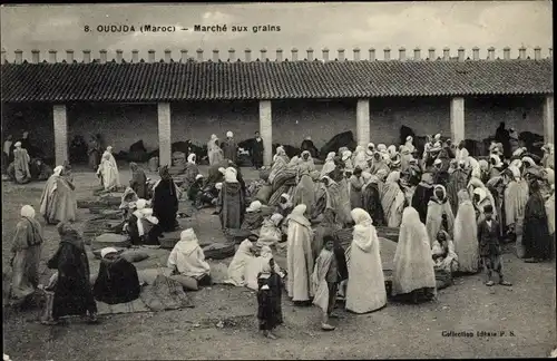Ak Oudjda Oujda Marokko, Marché aux grains, Getreidemarkt