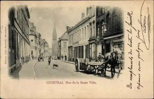 Ak Kortrijk Courtrai Westflandern, Rue de la Basse Ville, Pferdekarren