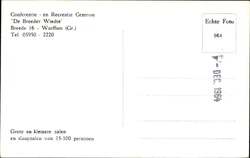 Ak Warffum Groningen Niederlande, Conferentie - en Recreatie Centrum De Breeder Wiedte