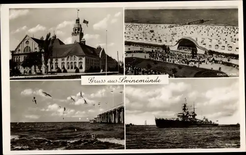 Ak Świnoujście Swinemünde Pommern, Kurhaus, Konzertgarten, Seebrücke, Kreuzer