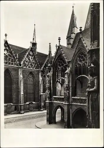 Ak Braunschweig in Niedersachsen, Rathaus, Lauben mit Martinikirche