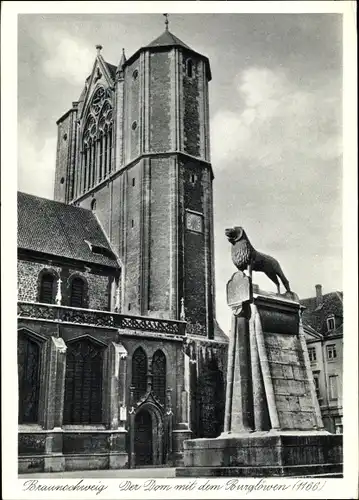 Ak Braunschweig in Niedersachsen, Der Dom mit dem Burglöwen
