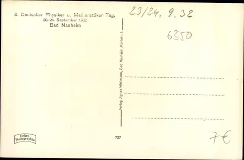 Ak Bad Nauheim Hessen, Kerckhoff-Institut, 8. Deutscher Physiker u. Mathemat. Tag 20.-24.9. 1932