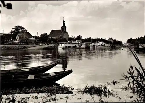 Ak Ginsheim Gustavsburg am Rhein, Rhein, Ufer, Kirche