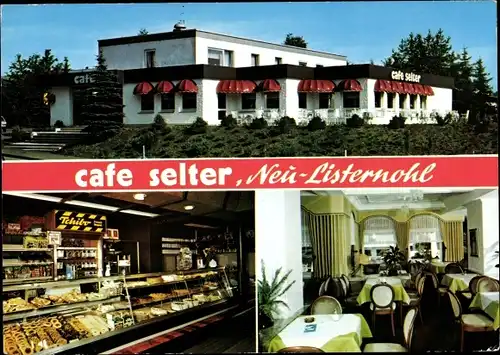 Ak Neu Listernohl Attendorn im Sauerland, Cafe Selter, Außenansicht, Speisesaal, Theke