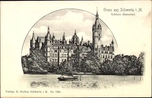 Ak Schwerin in Mecklenburg, Schloss, Seeseite, Boot