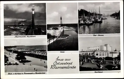 Ak Ostseebad Warnemünde Rostock, Der Strom, Kurhaus, Stürmische Ausfahrt, Promenade