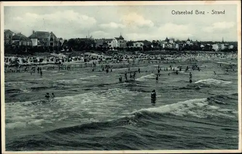 Ak Seebad Binz auf Rügen, Strand, Badegäste