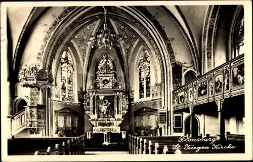 Ak Flensburg in Schleswig Holstein, St. Jürgen Kirche, Innenansicht, Kanzel, Altar