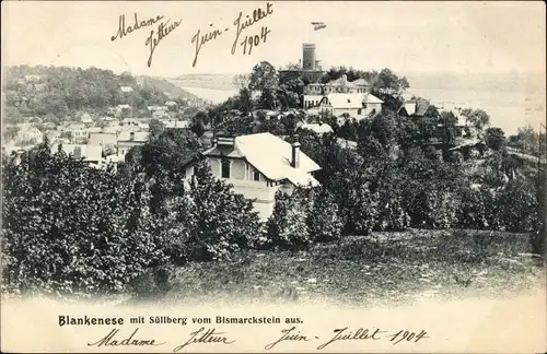 Ak Hamburg Altona Blankenese, Blick auf den Ort mit Süllberg vom Bismarckstein aus