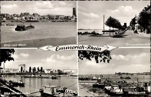 Ak Emmerich am Niederrhein, Rheinpromenade, Blick auf den Hafen, Rheinpartie, Schiffe
