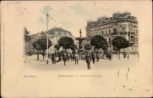 Ak Aachen in Nordrhein Westfalen, Kaiserplatz und Kaiserbrunnen