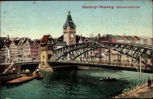 Ak Hamburg Messberg, Wandrahmsbrücke, Dampfer, Altstadt, Brücke, Boot