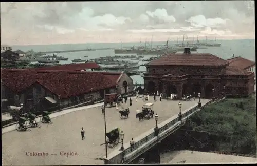 Ak Colombo Ceylon Sri Lanka, Hafen, Dampfer