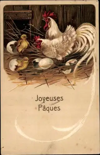 Präge Ak Glückwunsch Ostern, Hühner, Küken schlüpfen aus den Eiern