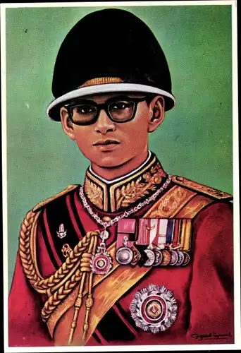 Künstler Ak Thailand, König von Thailand, Bhumibol Adulyadej