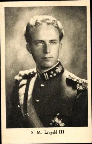 Ak König Leopold III. von Belgien, Portrait, Uniform, Schärpe