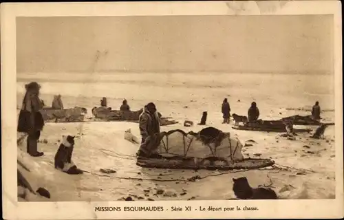 Ak Missions Esquimaudes, Le depart pour la chasse, Hundeschlitten, Jagd