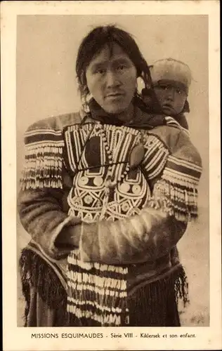 Ak Missions Esquimaudes, Kiklersek et son enfant