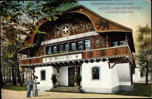 Ak Dresden, Internationale Hygiene Ausstellung 1911, Schweizer Pavillon