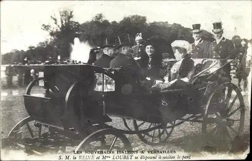 Ak Les Souverains Italiens a Versailles, La Reine et Madame Loubet se disposent a visite le parc