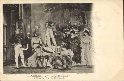 Ak L'Aiglon, La Mort du Duc de Reichstadt, Schauspielerin Sarah Bernhardt
