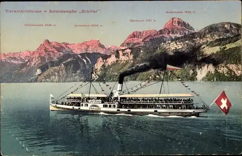 Ak Vierwaldstättersee, Salondampfer Schiller, Urirotstock