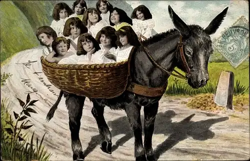 Ak Excursion, Kinder auf Esel reitend