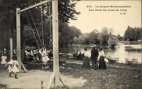 Ak Le Repos Hebdomadaire, Les Jeux au bord de l'eau, Kinderspielplatz, Schaukel