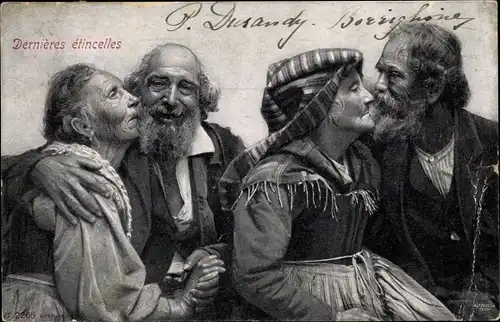 Ak Dernieres etincelles, Zwei Ehepaare in französischen Trachten