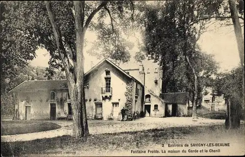 Ak Savigny lès Beaune Côte d'Or, Fontaine Froide, La maison du Garde et le Chenil