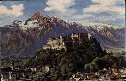 Künstler Ak Salzburg in Österreich, Festung mit Untersberg