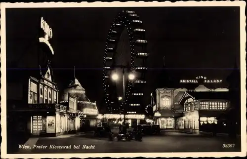 Ak Wien 2. Leopoldstadt Österreich, Prater Riesenrad bei Nacht