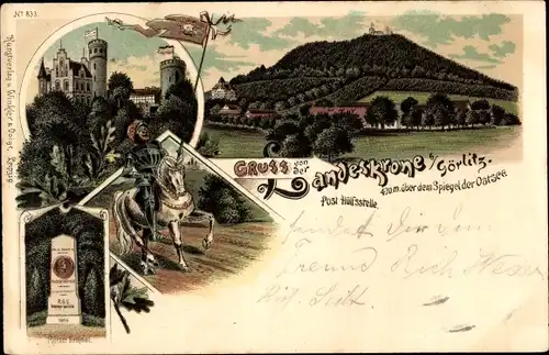 Litho Görlitz Sachsen, Landeskrone, Ritter, Körner Denkmal