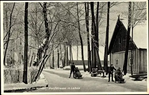 Ak Lehde Lübbenau im Spreewald, Dorfstraße im Winter